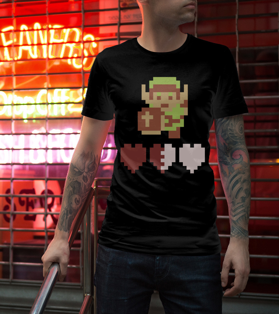 The Legend Of Zelda Link Pixel Art With Heart Containers T-Shirt