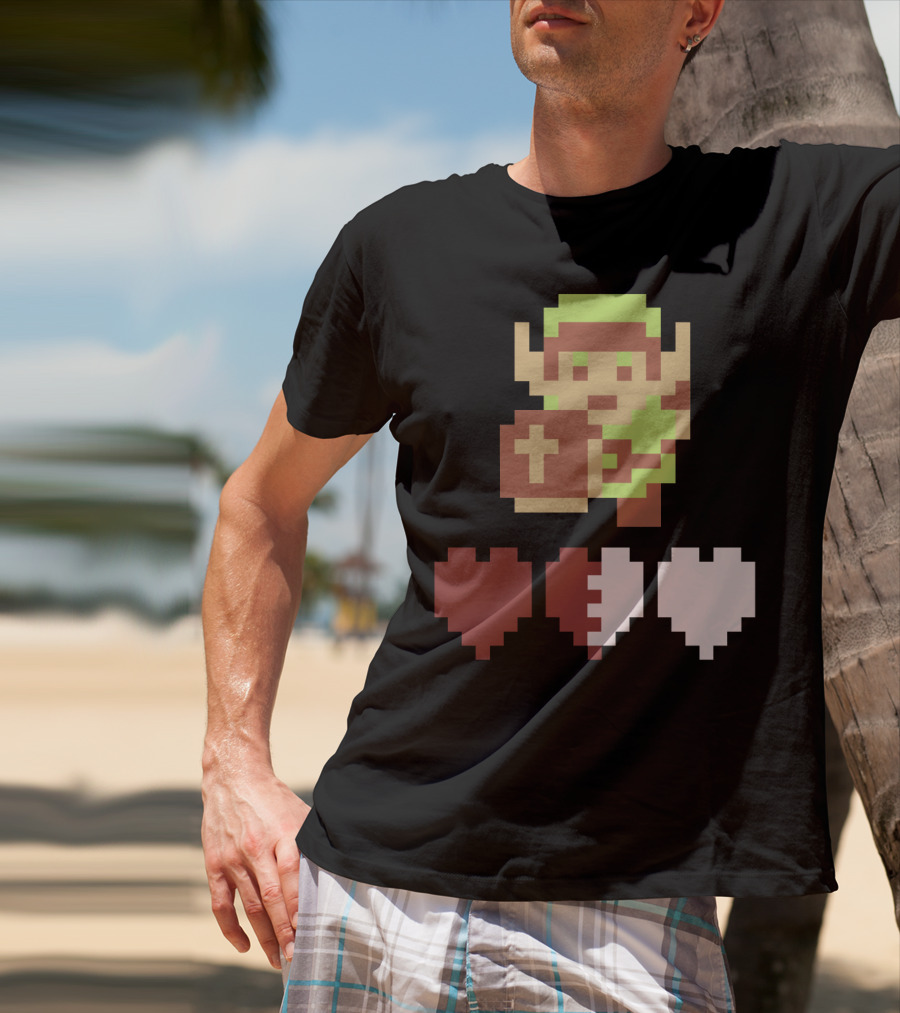 The Legend Of Zelda Link Pixel Art With Heart Containers T-Shirt