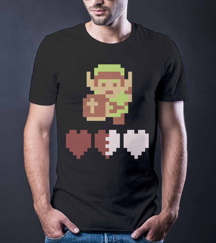 The Legend Of Zelda Link Pixel Art With Heart Containers T-Shirt