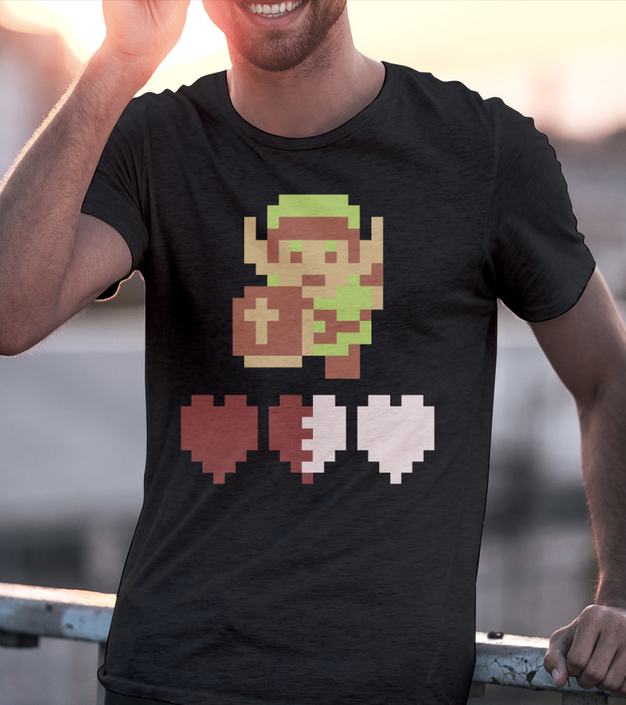 The Legend Of Zelda Link Pixel Art With Heart Containers T-Shirt