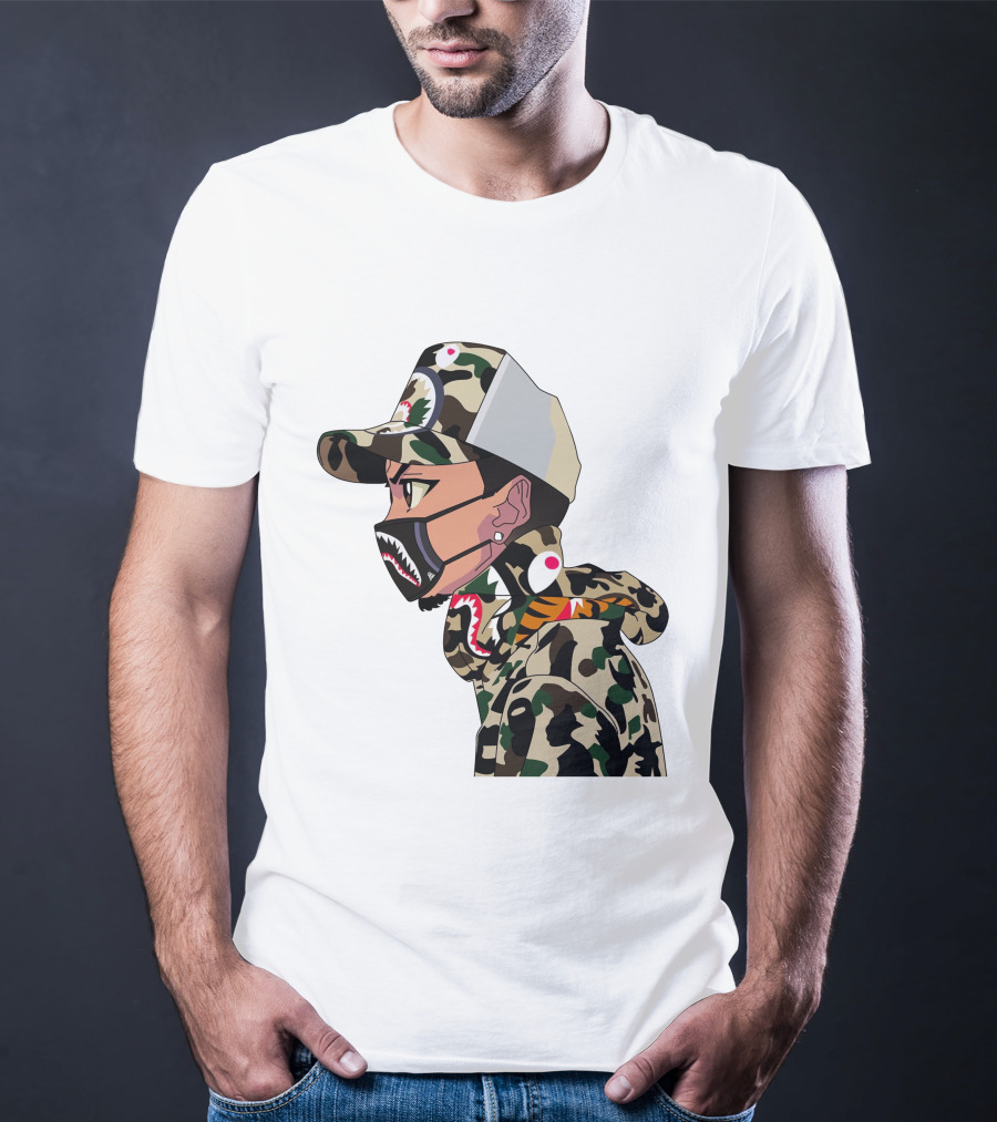 The Boondocks GT Camo Shark Face Mask Hat Hoodie Anime T-Shirt