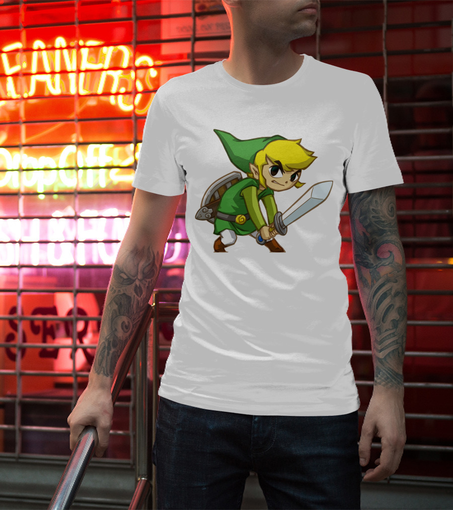 The Legend Of Zelda Link Holding Sword In Green Tunic And Hat T-Shirt
