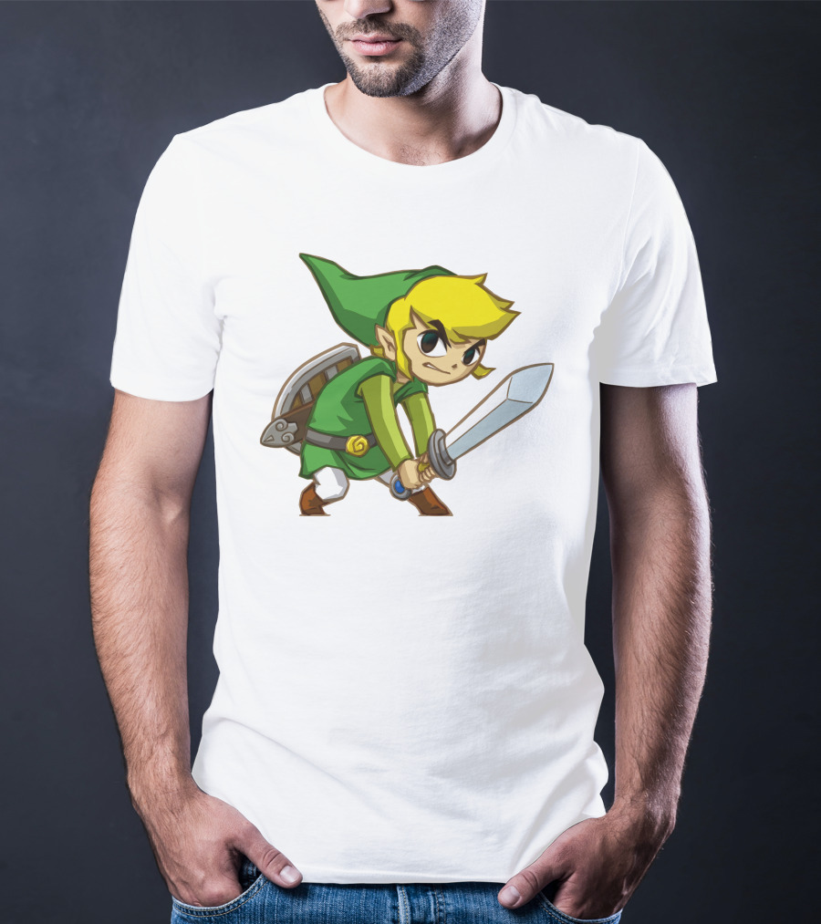 The Legend Of Zelda Link Holding Sword In Green Tunic And Hat T-Shirt