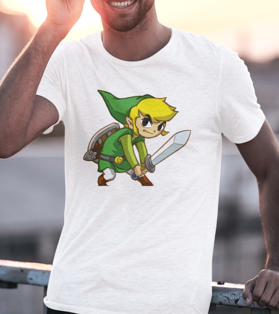 The Legend Of Zelda Link Holding Sword In Green Tunic And Hat T-Shirt