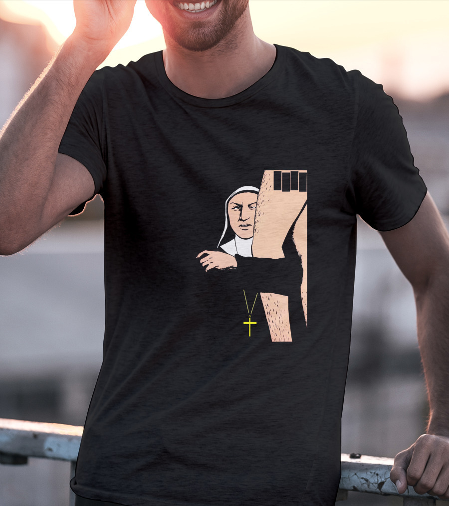 Black Flag Slip It In Nun With Cross And Legs (Red) T-Shirt