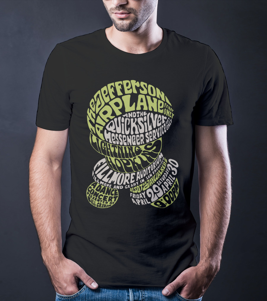 Jefferson Airplane And Quicksilver Messenger Service Lightning Hopkins Fillmore Auditorium April 29-30 Concert Bill Graham T-Shirt