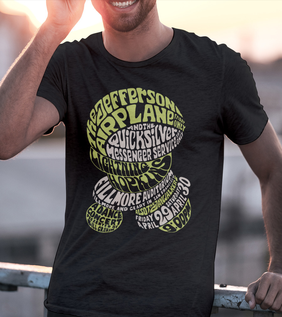Jefferson Airplane And Quicksilver Messenger Service Lightning Hopkins Fillmore Auditorium April 29-30 Concert Bill Graham T-Shirt