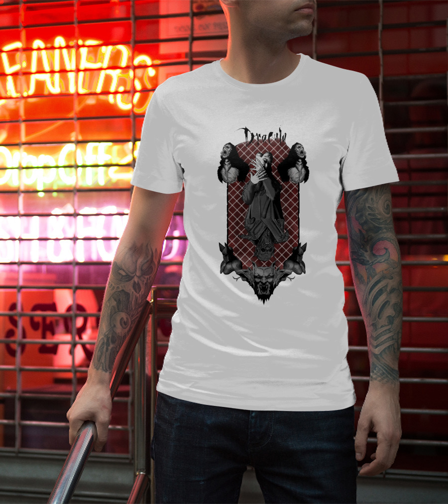 Dracula Gothic Vampires With Gothic Skull And Bats T-Shirt