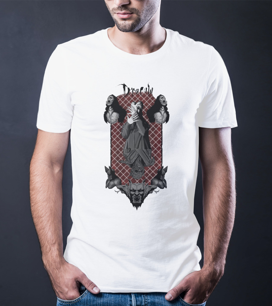 Dracula Gothic Vampires With Gothic Skull And Bats T-Shirt