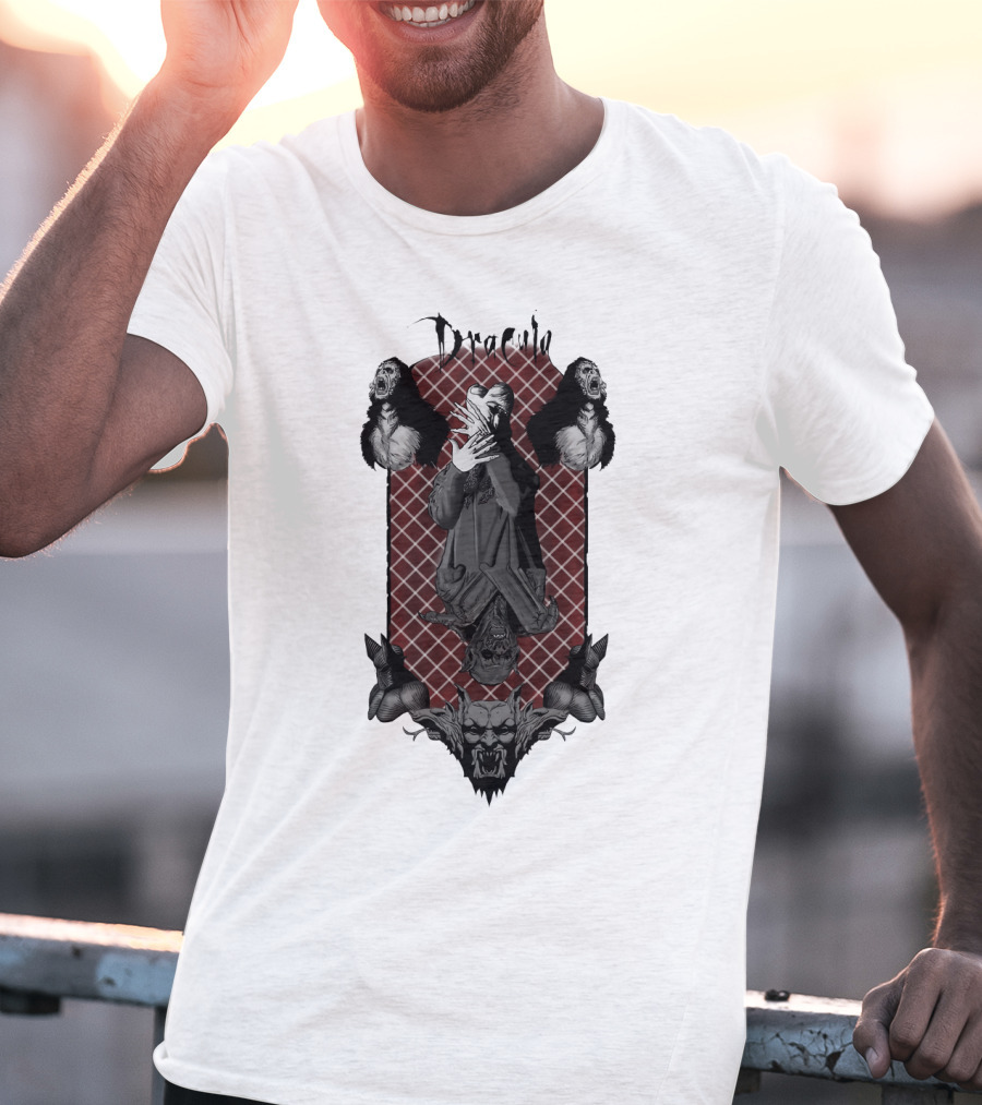 Dracula Gothic Vampires With Gothic Skull And Bats T-Shirt