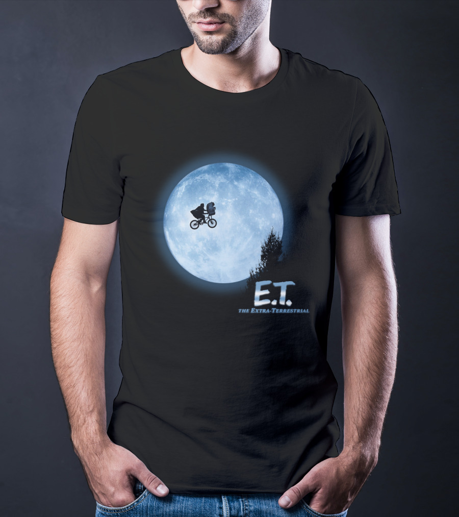 E.T. The Extra-Terrestrial Bicycle Silhouette Against Full Moon T-Shirt