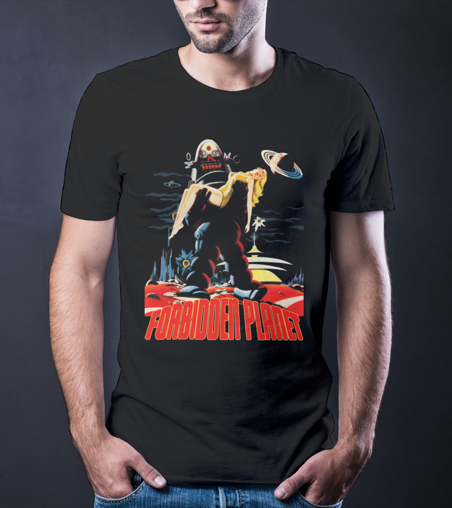 Forbidden Planet Retro Sci-Fi Art With Robot And Woman T-Shirt