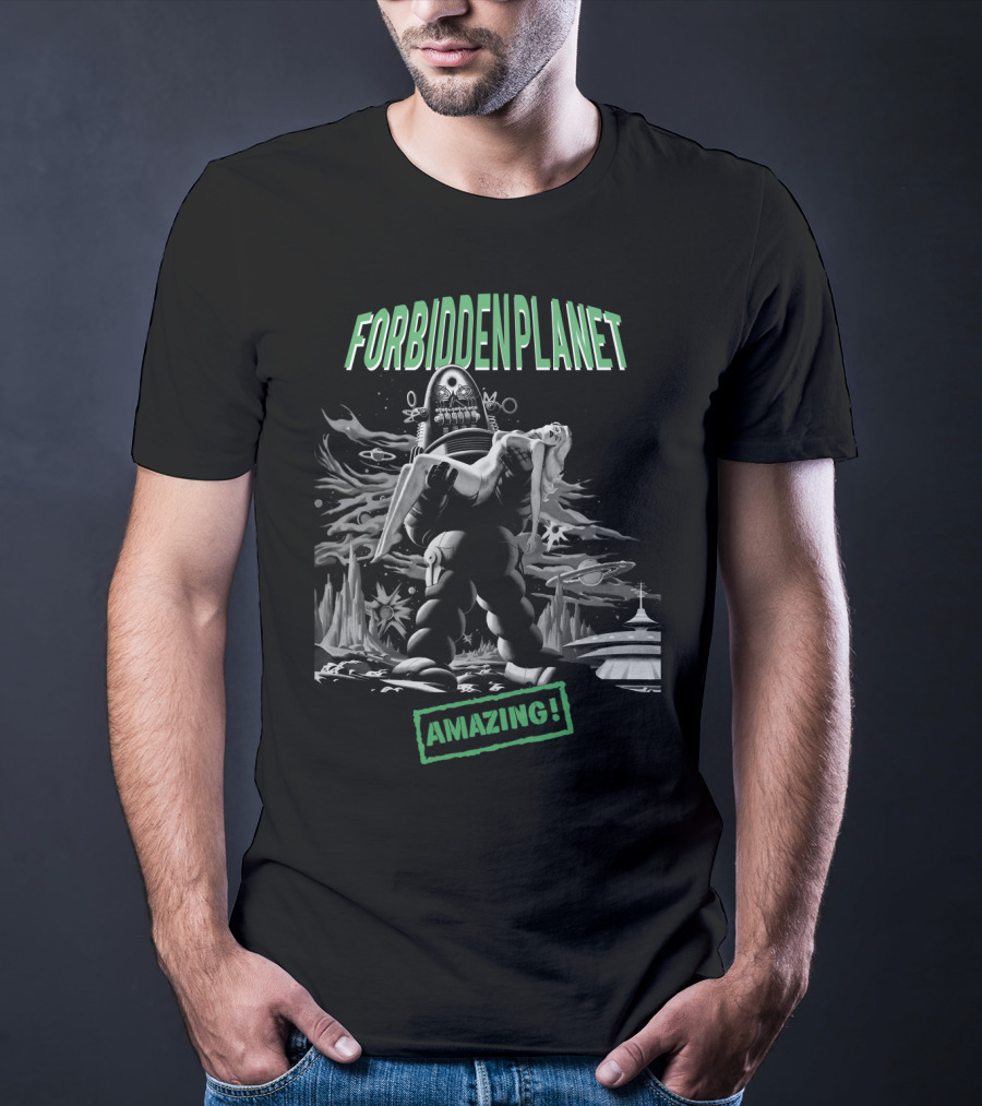 Forbidden Planet Amazing Robot Carrying Woman Retro Sci-Fi Scene T-Shirt