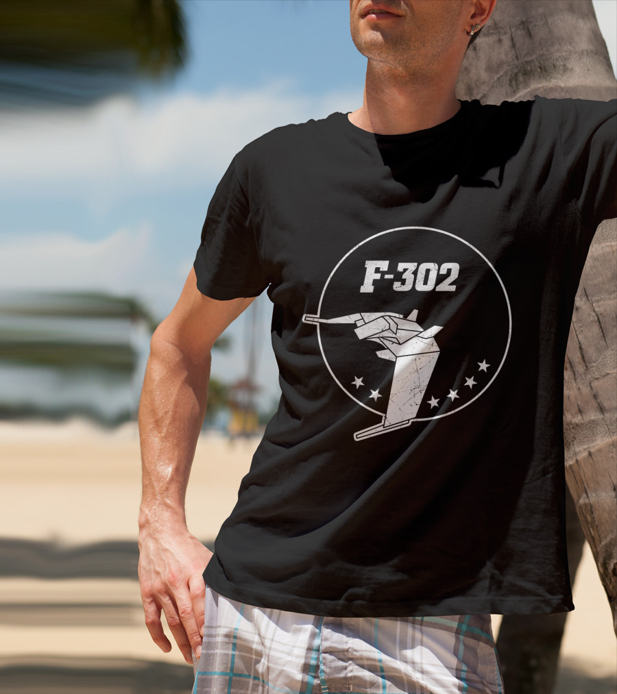 F-302 Stargate Emblem With Fighter Jet And Stars T-Shirt