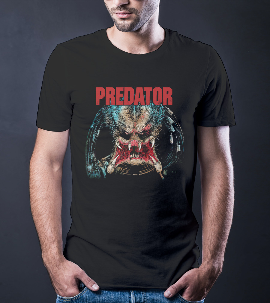 PREDATOR Alien Face Mask Horror T-Shirt
