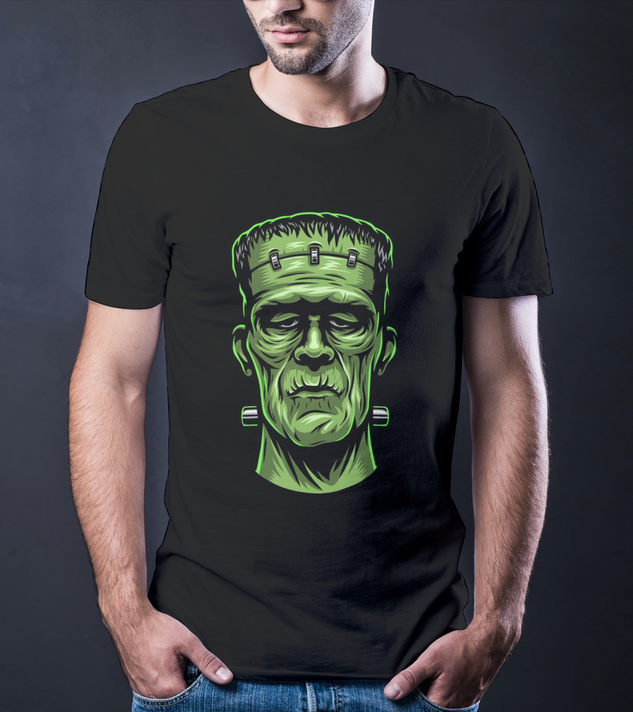 Frankenstein Head Halloween Retro Monster T-Shirt