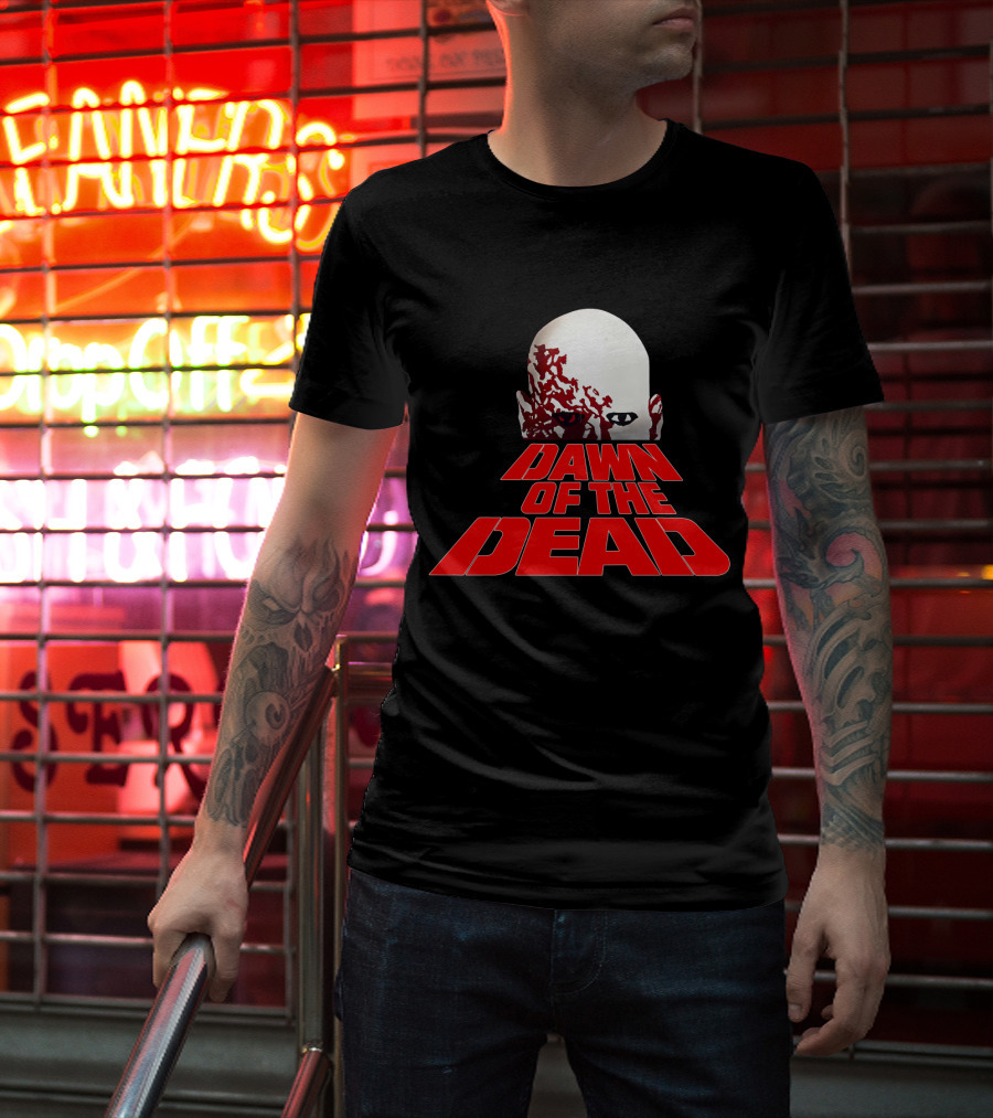 Dawn Of The Dead Zombie Head Red Text T-Shirt