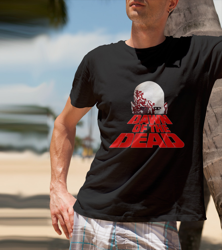 Dawn Of The Dead Zombie Head Red Text T-Shirt