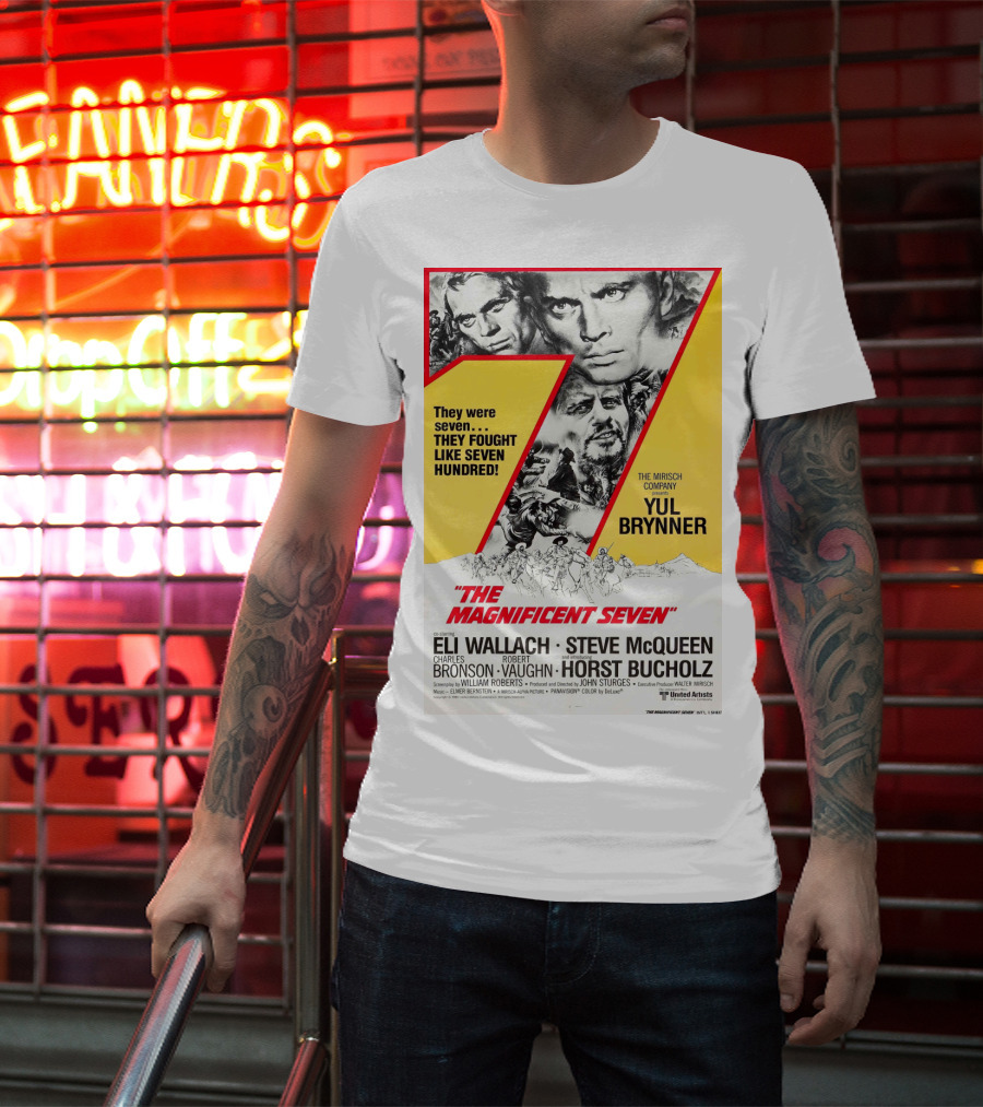 The Magnificent Seven 1960 Yul Brynner Steve McQueen Eli Wallach Charles Bronson Robert Vaughn Horst Buchholz T-Shirt