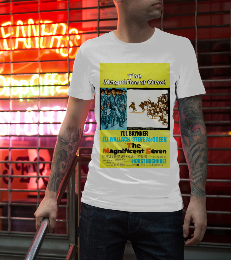 The Magnificent Seven 1960 Steve McQueen Yul Brynner Eli Wallach Movie T-Shirt