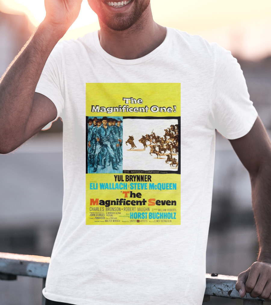 The Magnificent Seven 1960 Steve McQueen Yul Brynner Eli Wallach Movie T-Shirt
