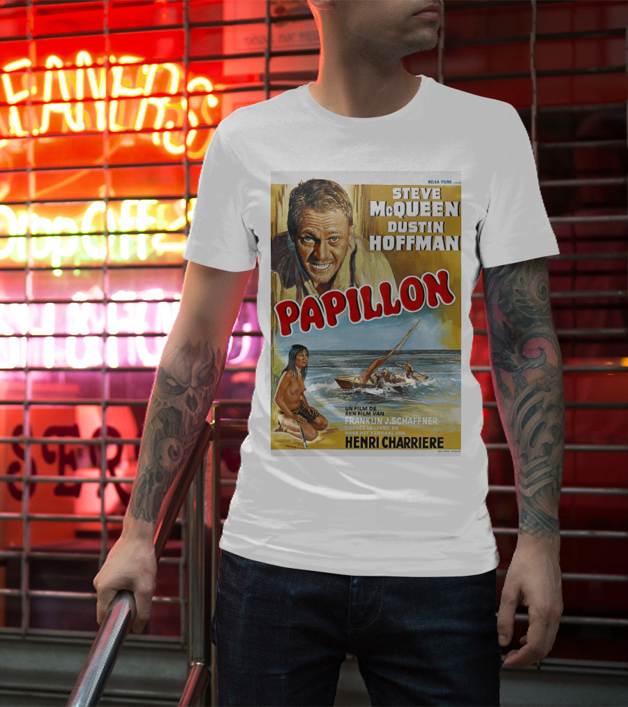 Steve McQueen Dustin Hoffman Papillon 1974 Film Henri Charriere Franklin J. Schaffner Belgian T-Shirt