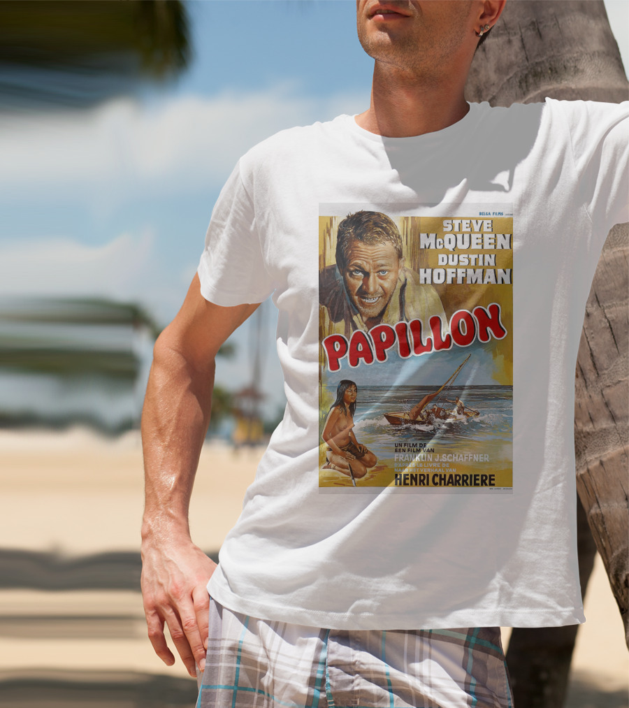 Steve McQueen Dustin Hoffman Papillon 1974 Film Henri Charriere Franklin J. Schaffner Belgian T-Shirt