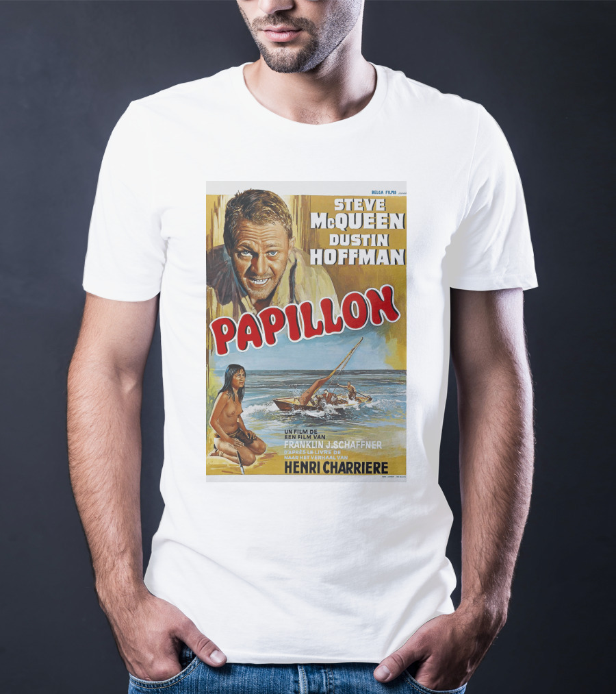 Steve McQueen Dustin Hoffman Papillon 1974 Film Henri Charriere Franklin J. Schaffner Belgian T-Shirt