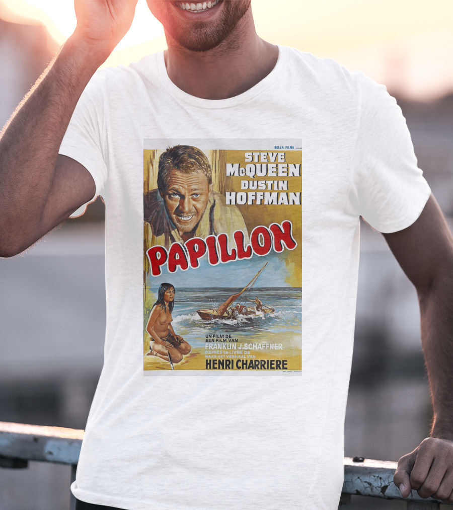 Steve McQueen Dustin Hoffman Papillon 1974 Film Henri Charriere Franklin J. Schaffner Belgian T-Shirt