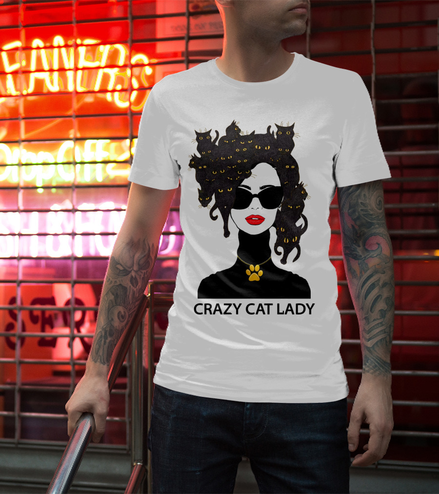 Crazy Cat Lady With Cat Hair And Sunglasses T-Shirt
