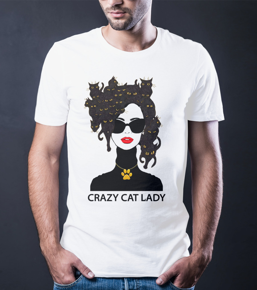 Crazy Cat Lady With Cat Hair And Sunglasses T-Shirt