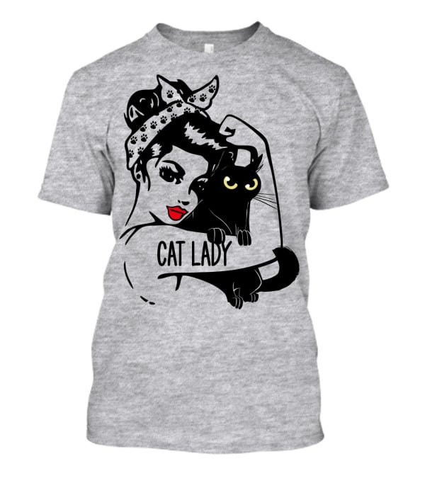 Cat Lady Retro Style With Black Cat And Polka Dot Bandana T-Shirt