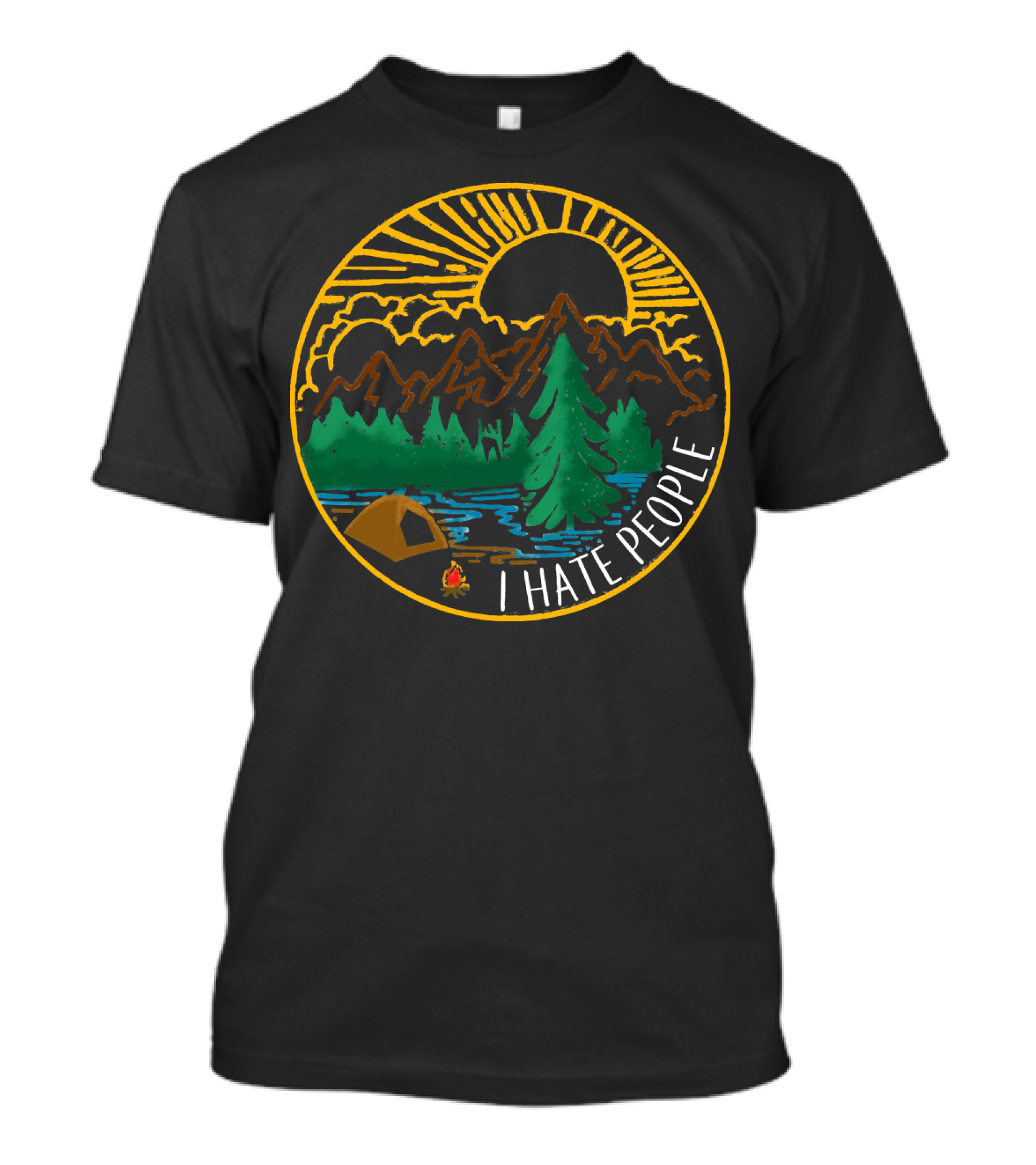 I Hate People Camping Mountains Forest Sunset Scene T-Shirt