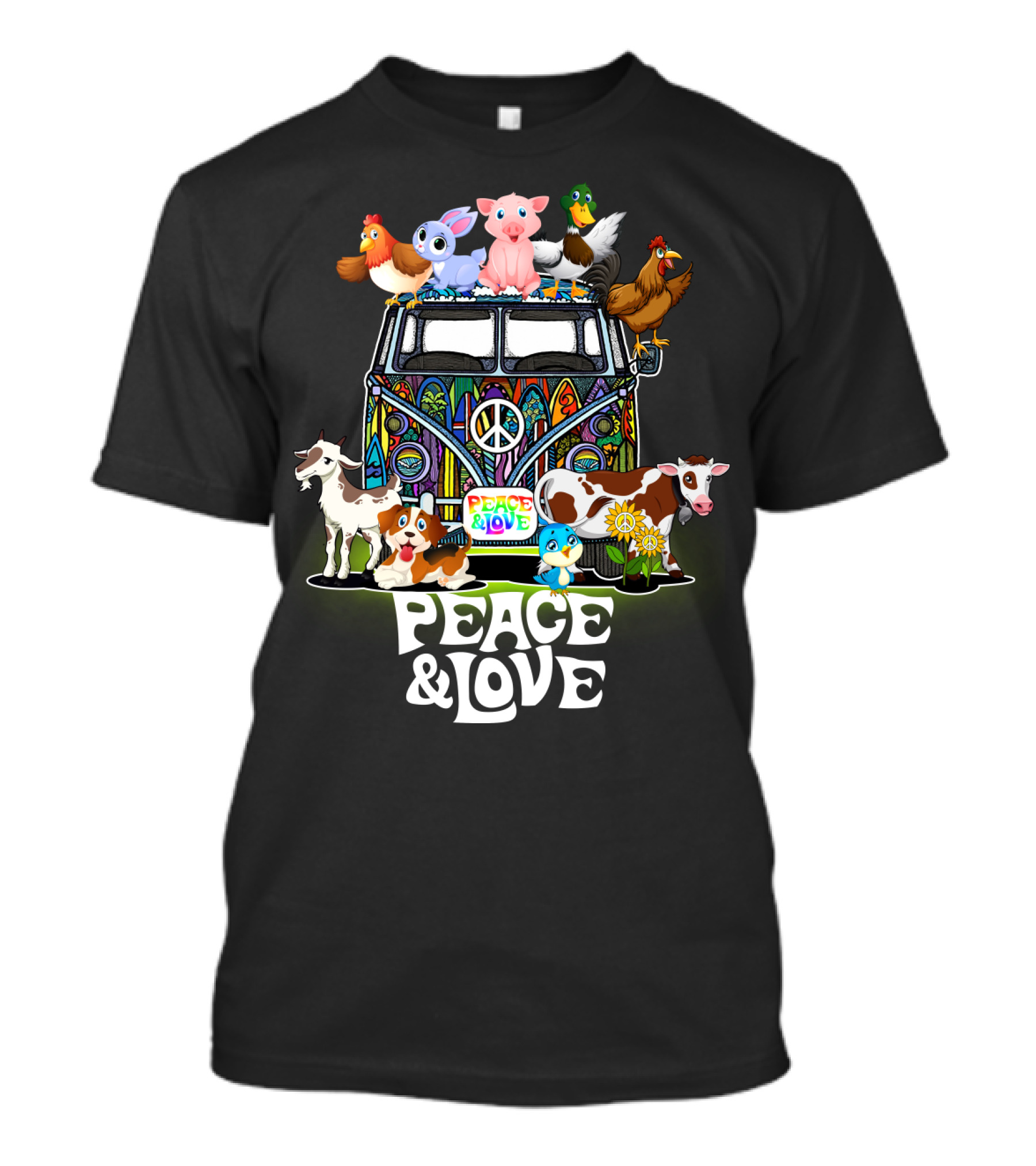 Peace And Love Farmer Animals Van With Peace Sign T-Shirt