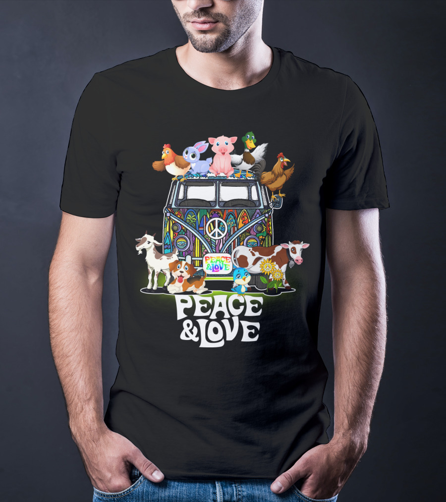 Peace And Love Farmer Animals Van With Peace Sign T-Shirt