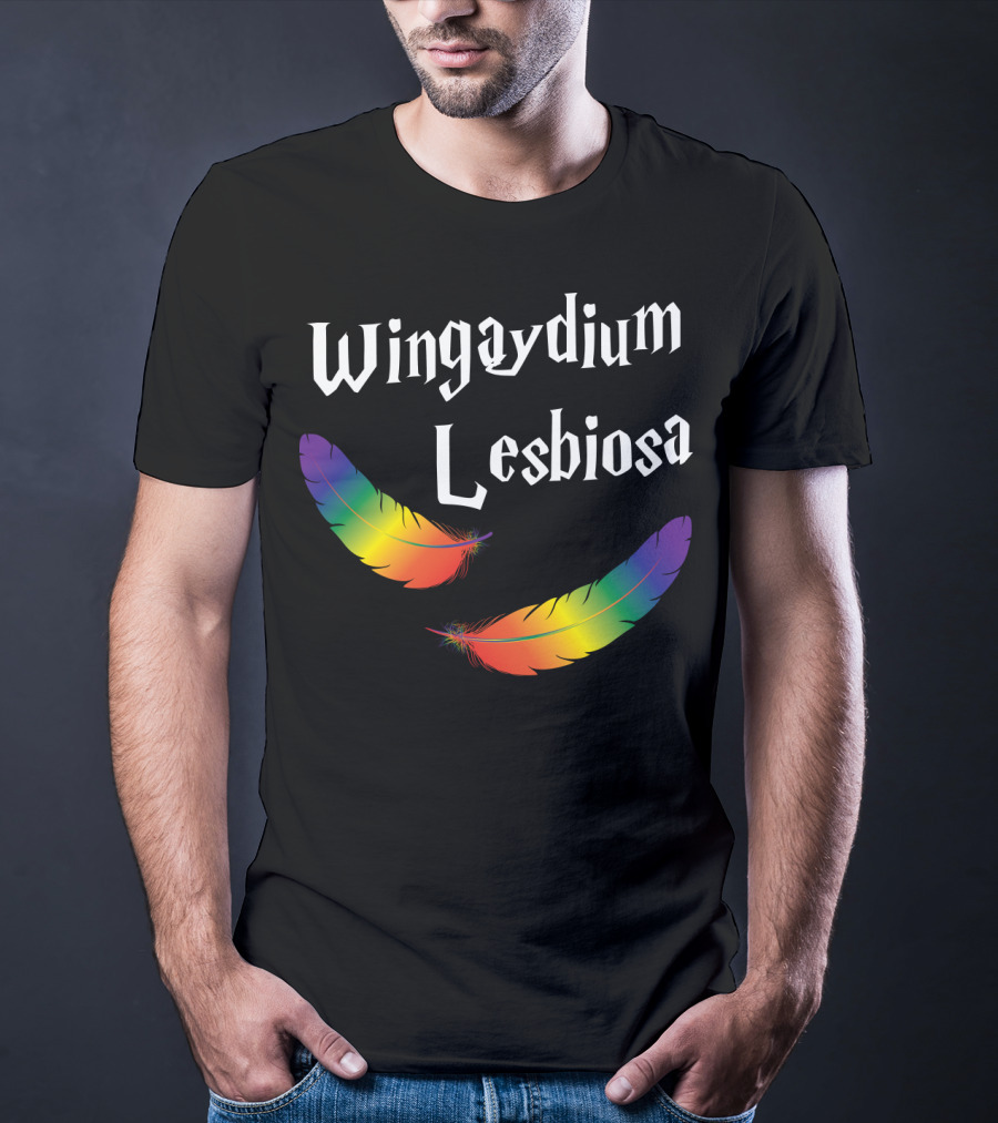 Wingaydium Lesbiosa Rainbow Feathers Magic T-Shirt