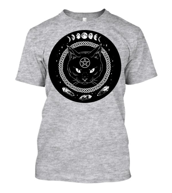 Cat Moon Magic Pentacle Phases Crystals Lunar Cycle T-Shirt