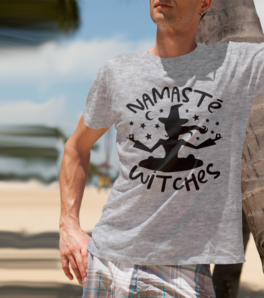 Namaste Witches Silhouette With Hat And Stars T-Shirt