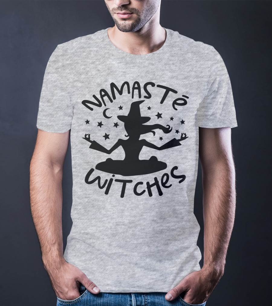 Namaste Witches Silhouette With Hat And Stars T-Shirt