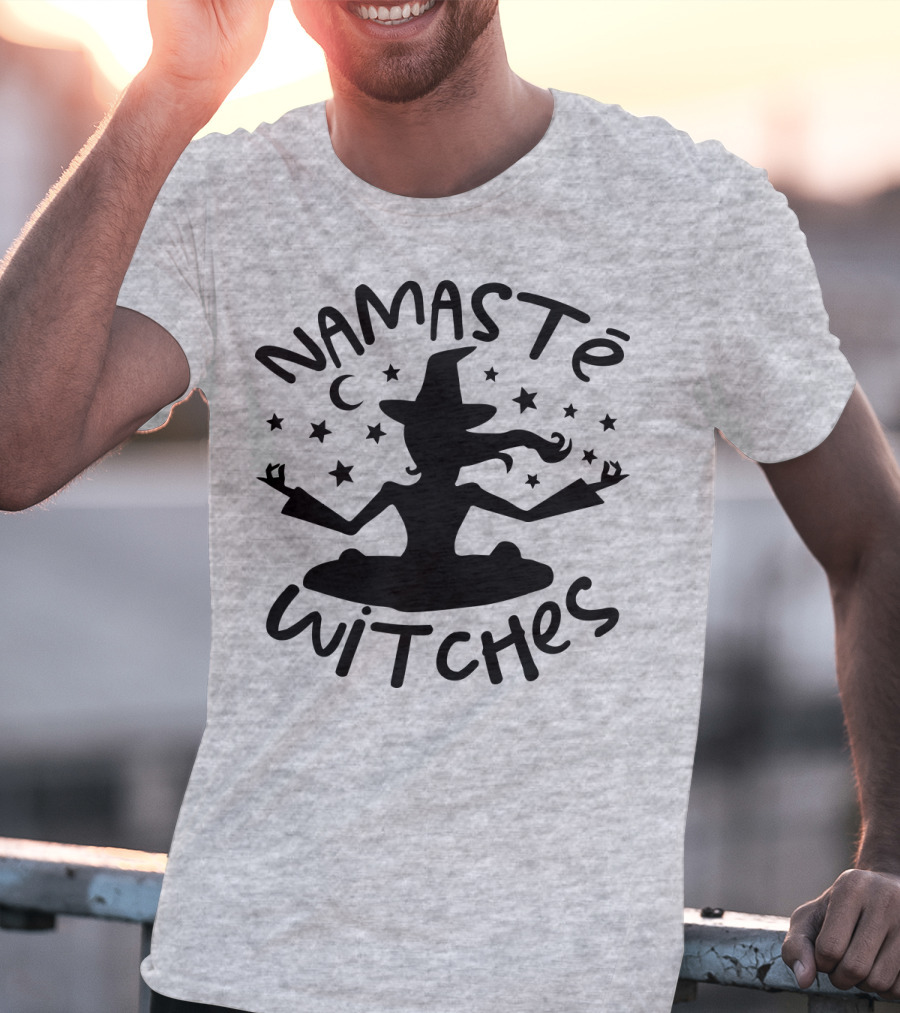 Namaste Witches Silhouette With Hat And Stars T-Shirt