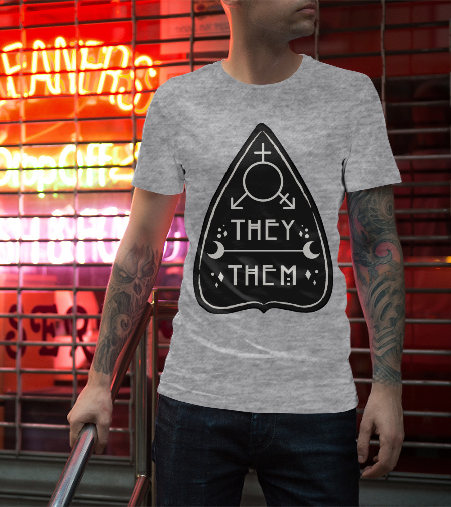 They Them Nonbinary Arrow Symbols Crescent Moons Geometric T-Shirt