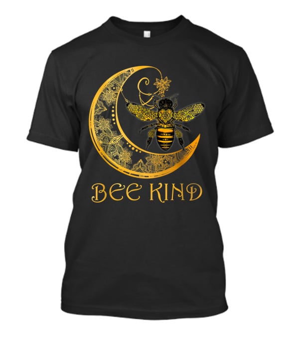 Bee Kind Golden Mandala Bee On Crescent Moon T-Shirt