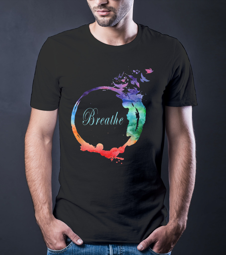 Breathe Cool Heavenly Breath Nature Yoga Watercolor Mandala T-Shirt