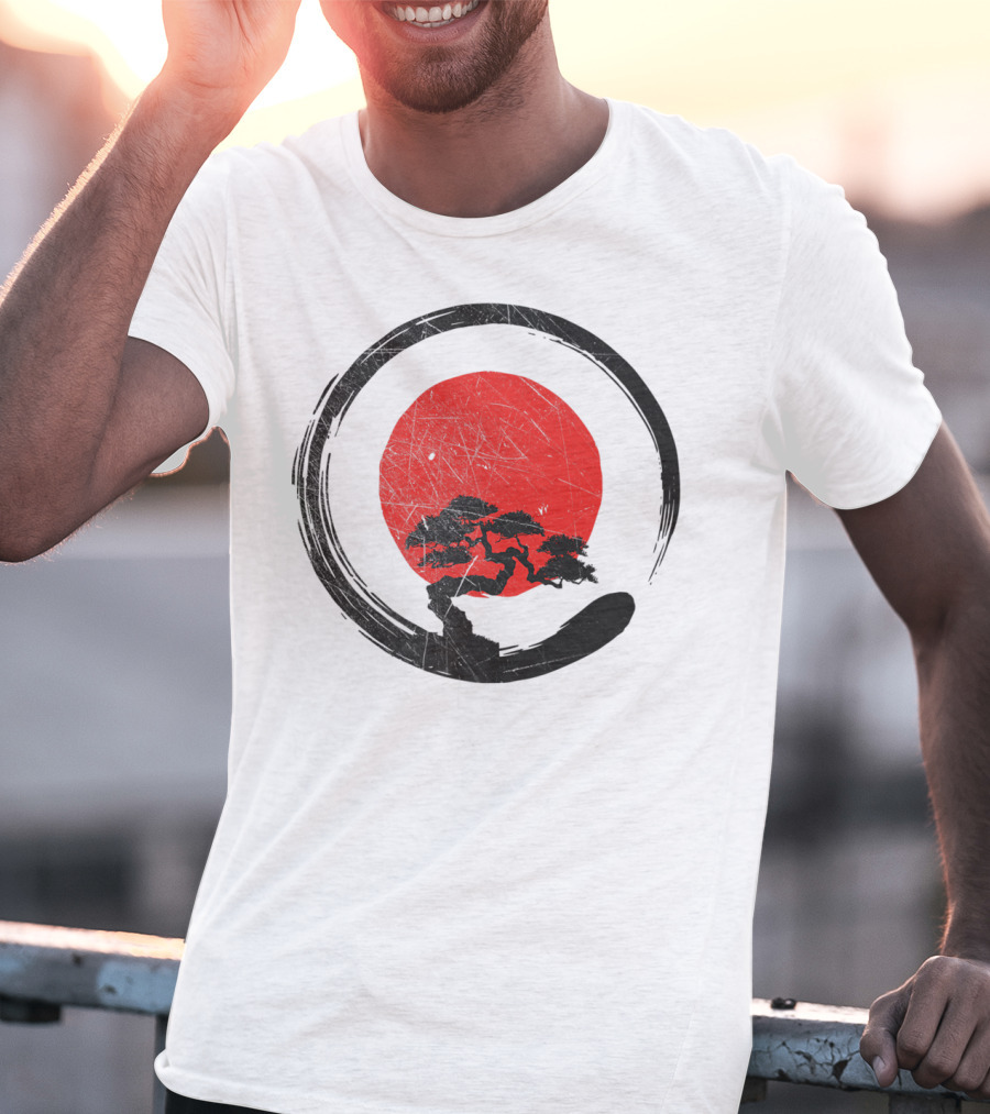 Buddhism Meditation Enso Circle With Red Sun And Bonsai Tree Zen Yoga T-Shirt