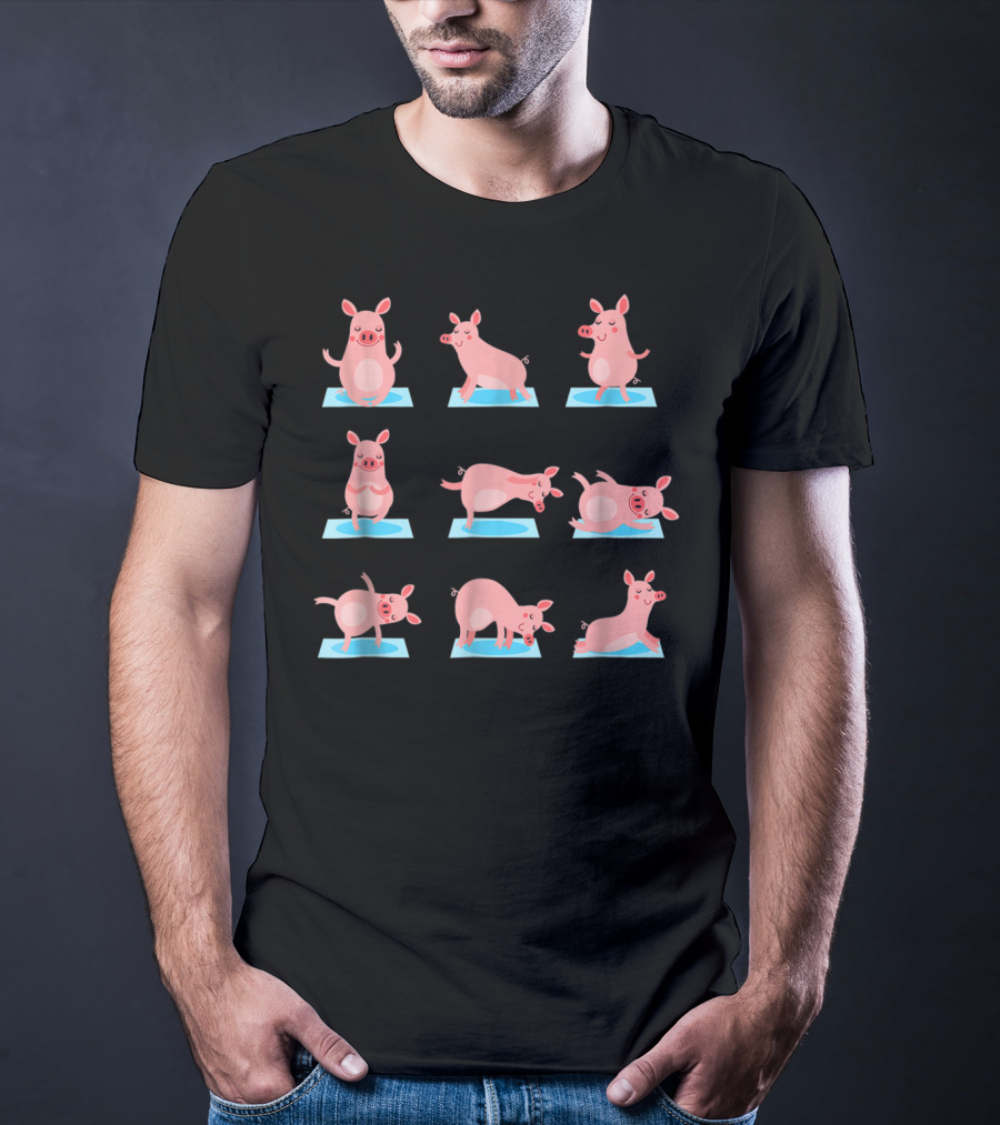 Funny Pig Yoga Poses On Yoga Mats T-Shirt