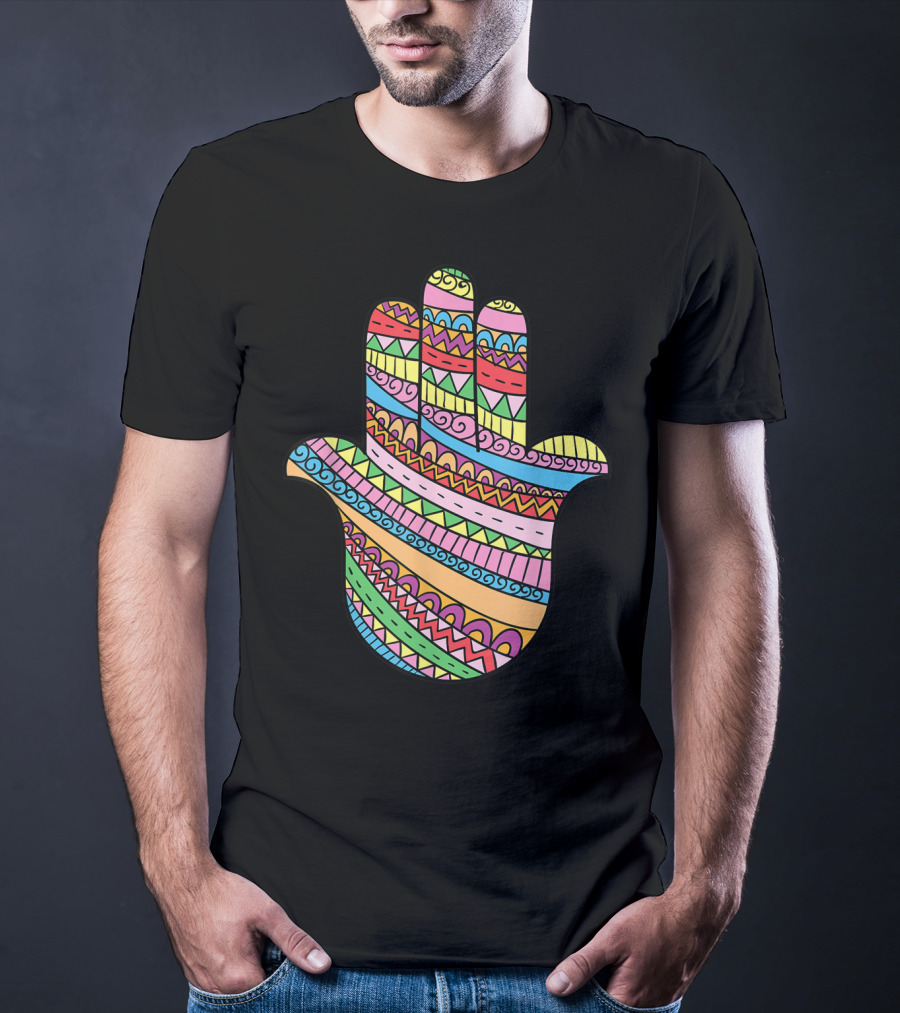 Hamsa Hand Buddha Arabic Amulet Meditation Colorful T-Shirt