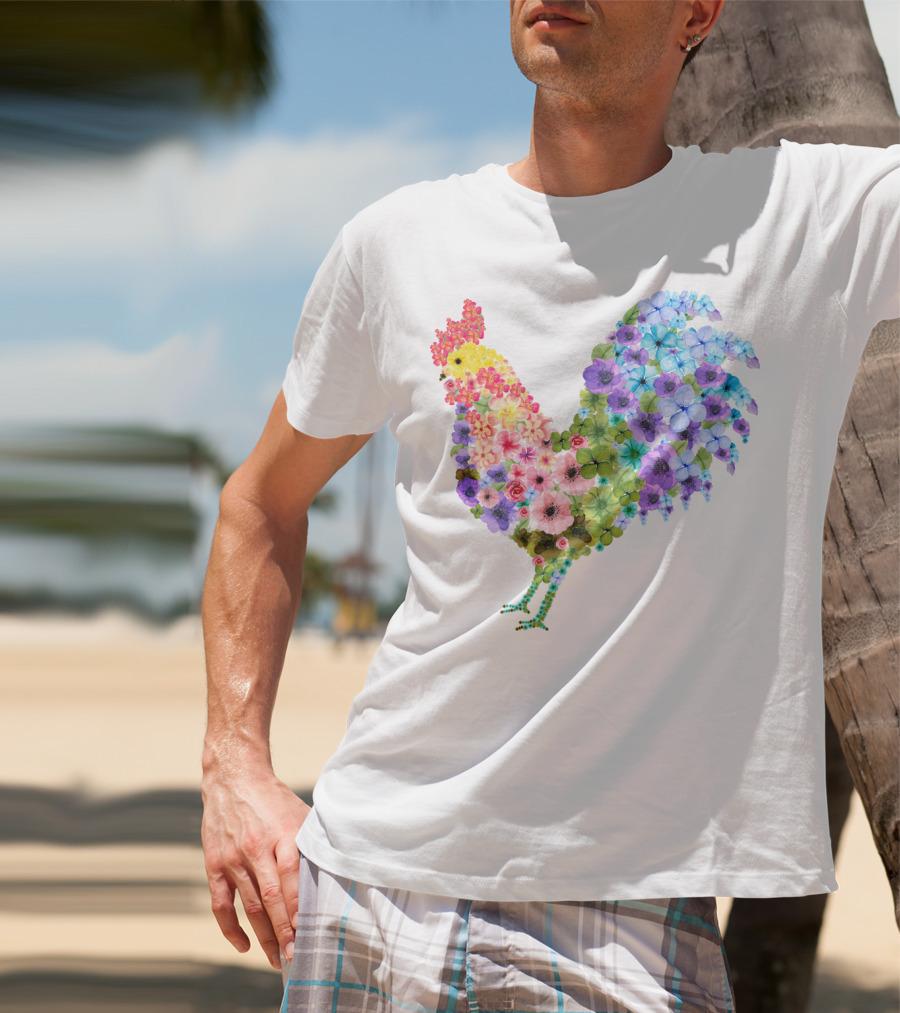 CHICKEN Flower Patterned Rooster With Vibrant Floral Colors T-Shirt