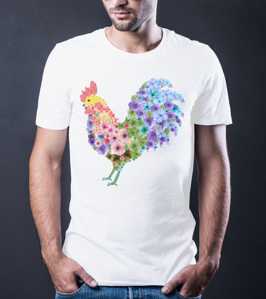 CHICKEN Flower Patterned Rooster With Vibrant Floral Colors T-Shirt