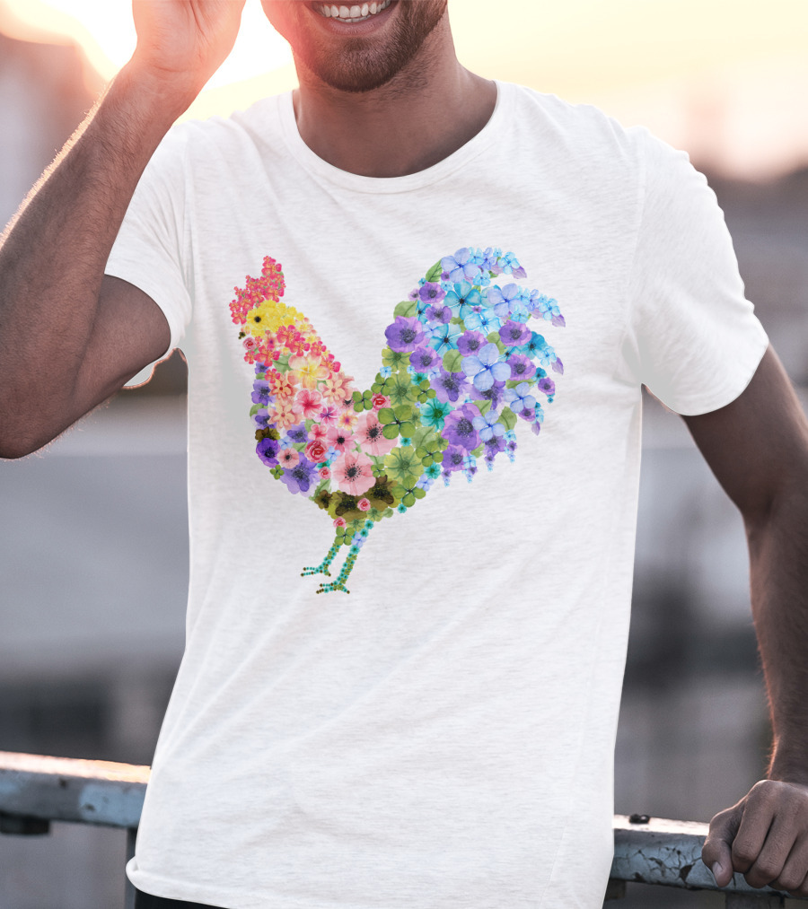 CHICKEN Flower Patterned Rooster With Vibrant Floral Colors T-Shirt