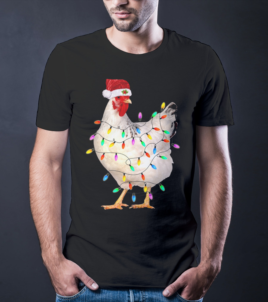 CHICKEN LIGHT CHRISTMAS SANTA HAT STRING LIGHTS T-Shirt